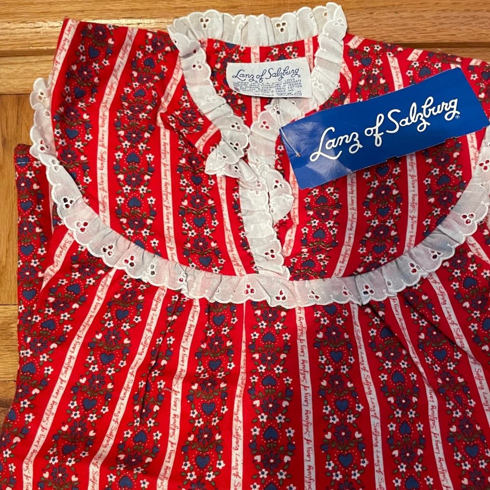 NEW Lanz of Salzburg Womens 100% Cotton Classic Red Flannel Nightgown Size S